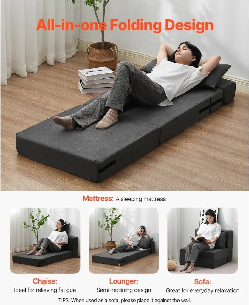 Canapé-lit 3 en 1 modulable gris foncé, design compact spécial studio