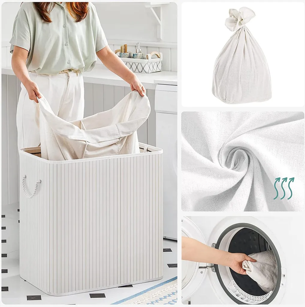 Panier à linge 3 compartiments couleur naturelle - Tri sélectif chic