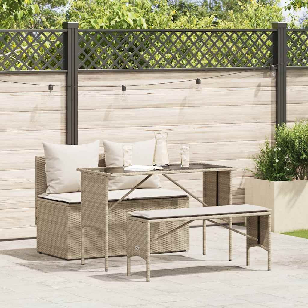 Maison Exclusive - 3-tlg. Garten-Essgruppe mit Kissen Beige Poly Rattan