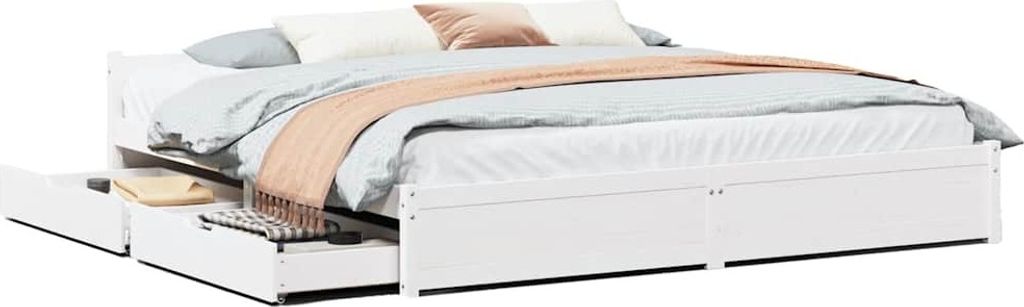 vidaXL Massivholzbett ohne Matratze Weiß 160x200 Kiefernholz