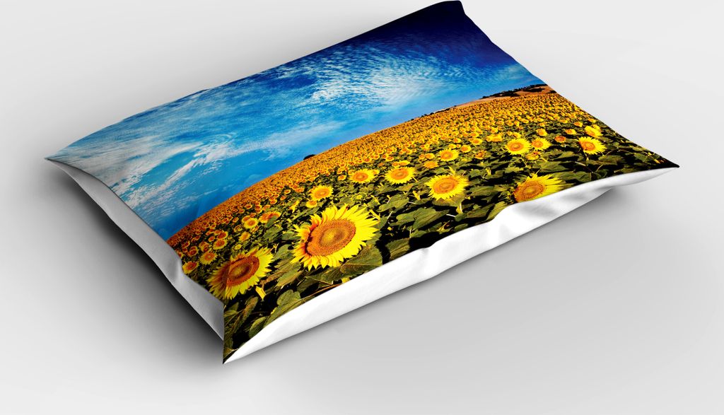 ABAKUHAUS Sonnenblume Kopfkissenbezug, Belichtungs-Foto des Sonnenblumen-Garten-Feldes mit Skyline-Sommer-Natur-Bild, 40x80 cm, Gelb und Blau