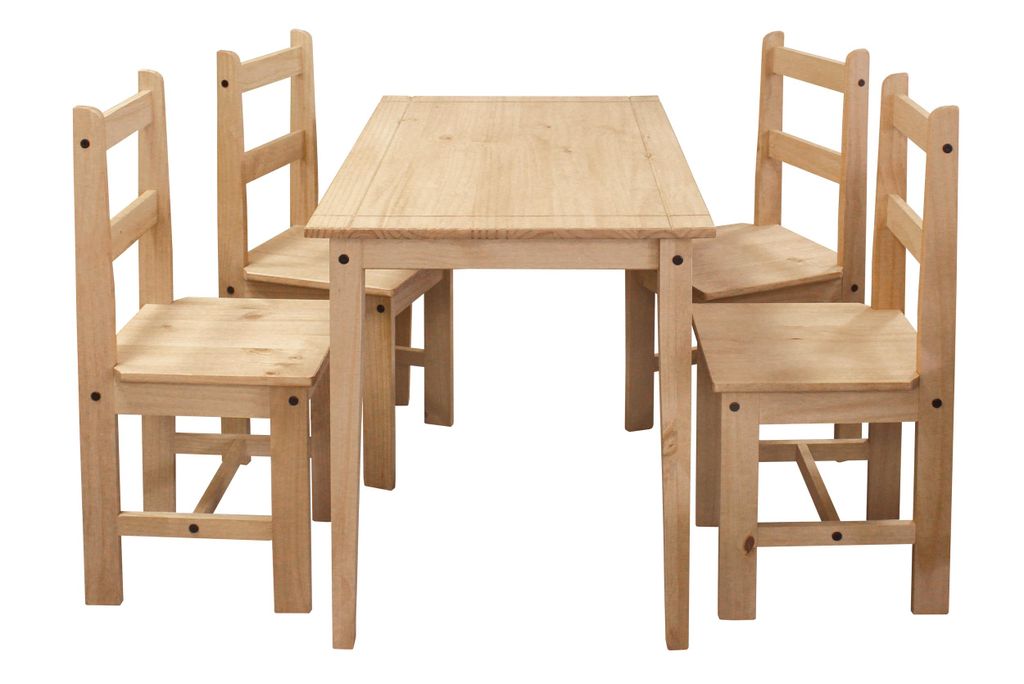 SIT Möbel Essgruppe 5-tlg. | 4 Stühle, 1 Tisch | Kiefer-Holz massiv | Natur | B 108 x T 65 x H 76 cm | 19001-36 | Serie ESSGRUPPE