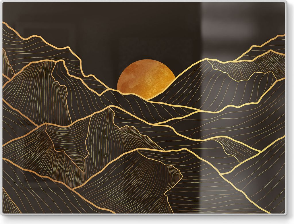 DEQORI Schneidebrett Glas 40x30 cm 'Goldenes Linien Gebirge' Schneideplatte groß