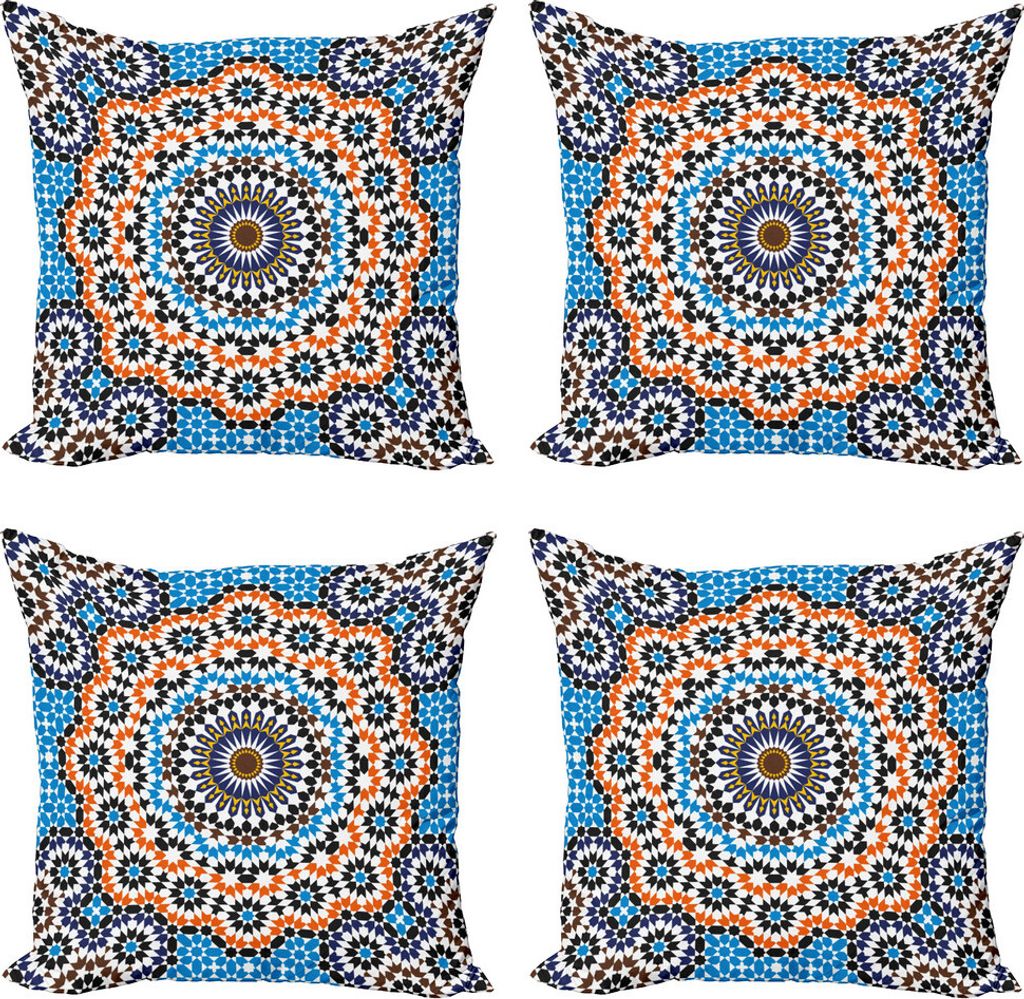 ABAKUHAUS Jahrgang Kissenbezug Set (4 Stück), Marokkanische Keramik-Fliese, Moderner Doppelseitiger Digitaldruck, 45 cm x 45 cm, Mehrfarbig