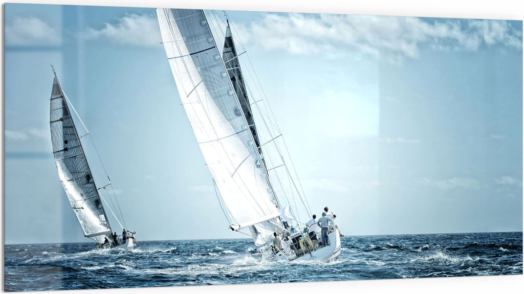 DEQORI Küchenrückwand Glas 100x50 cm 'Segelboote auf hoher See' Spritzschutz Bad Rückwand