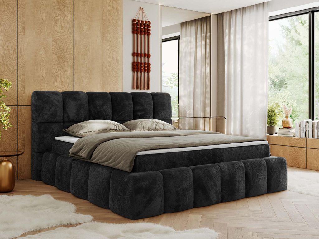 MKS MEBLE Boxspringbett, Doppelbett NIRA mit dekorativem Kopfteil, Multipocket-Matratze und Topper, Polsterbett mit Bettkästen - 180 x 200 cm - H3...