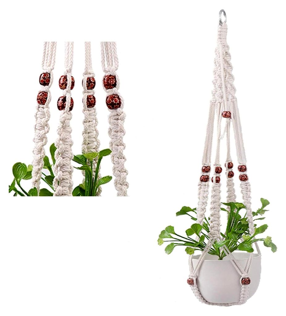 3X Premium Makramee Blumenampel 90cm für Innen und Außen, Garten Blumentopf Halter, Macrame Hängepflanzen Topf, Balkondekoration, Lounge Deco, B...