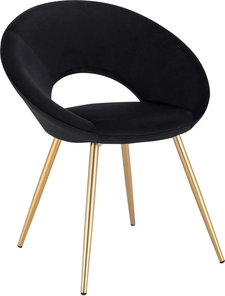 Chaise velours noir confortable avec accoudoirs pour soulager le dos 47cm