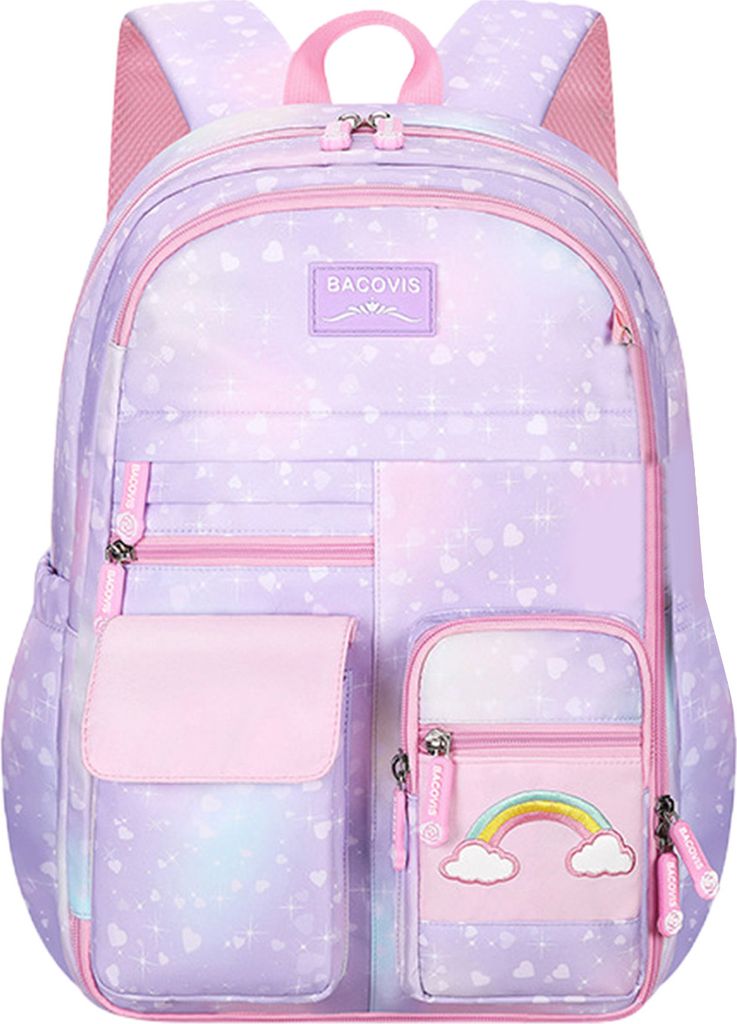 Mädchen-Rucksack, Regenbogen, für Schüler, Schultasche, großes Fassungsvermögen, 180-Grad-Öffnung, Klassifizierung, Aufbewahrung, mehrere Tas...