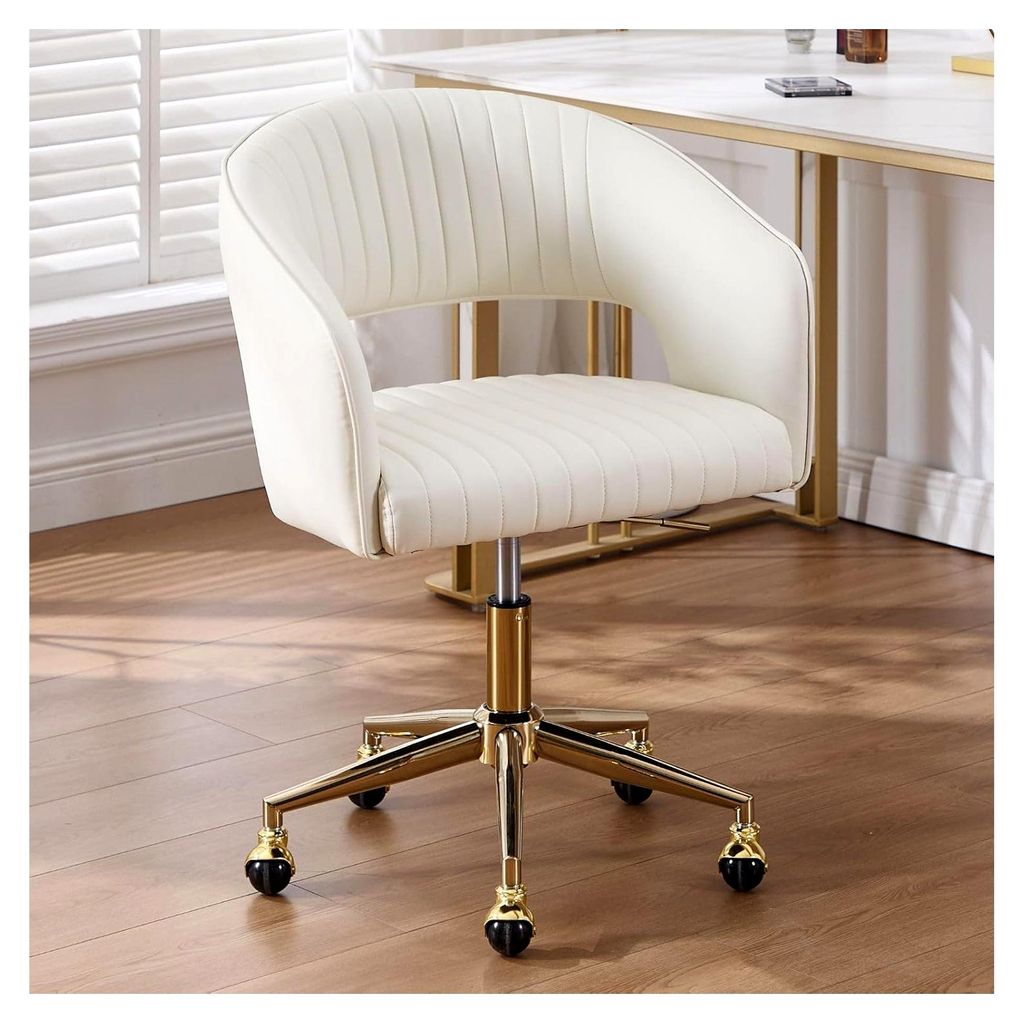 Ergonomischer Bürostuhl aus Kunstleder mit Armlehnen, drehbar und höhenverstellbar, für Home Office und Büro, Weiß
