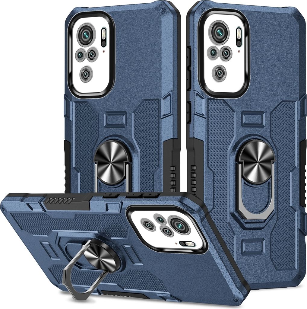 Redmi Note 10 4G Hülle, Dual Layer Robuste Rüstung Ringhalter Ständer Schutzhülle für Xiaomi Redmi Note 10 4G / Note 10S Blau