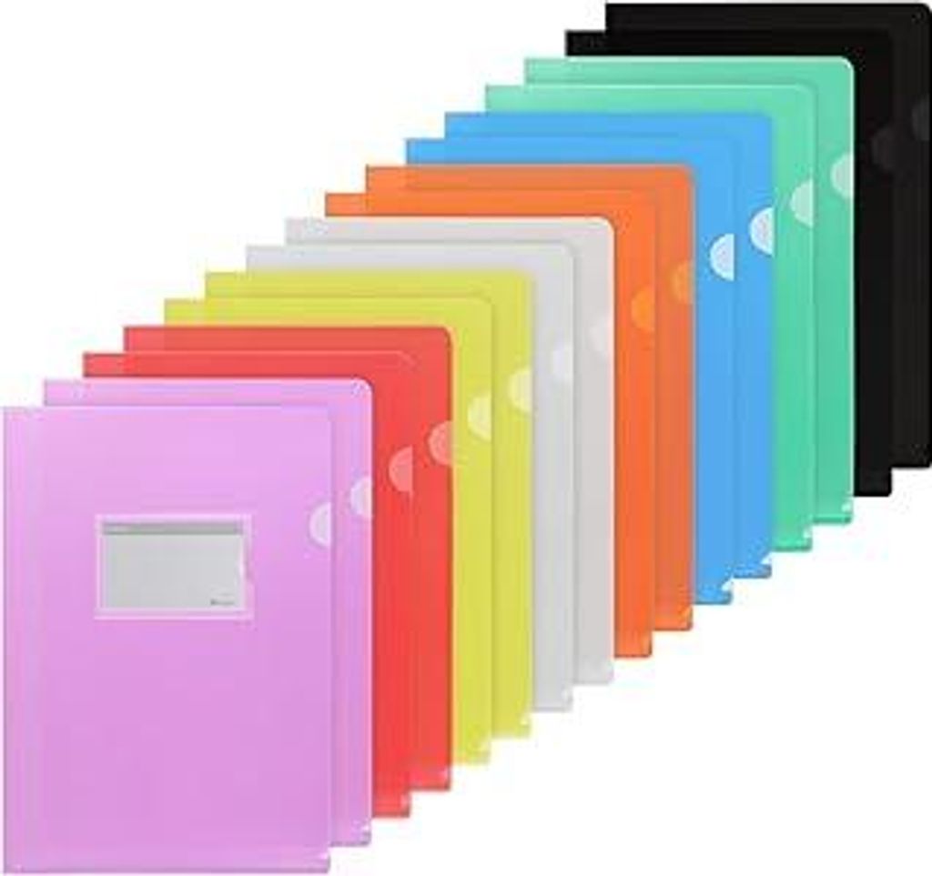 Agoer 16 PCS Aktenhüllen A4 Seitlich Offen, Sichthüllen Bunt Mit Etikettentasche 8 Farben Klarsichthüllen Zur Aufbewahrung Von Papier Für Büro...
