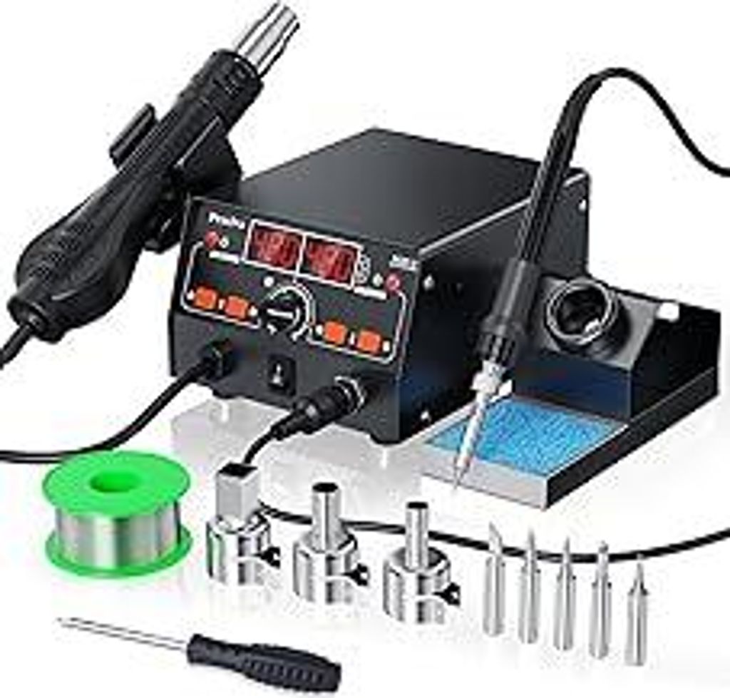 Preciva Lötstation 750W Heißluftlötstation Set 200-480°C mit dualem LED-Display, turbogeblasenem Lüfter & PID-SMT-Technologie für präzise Te...