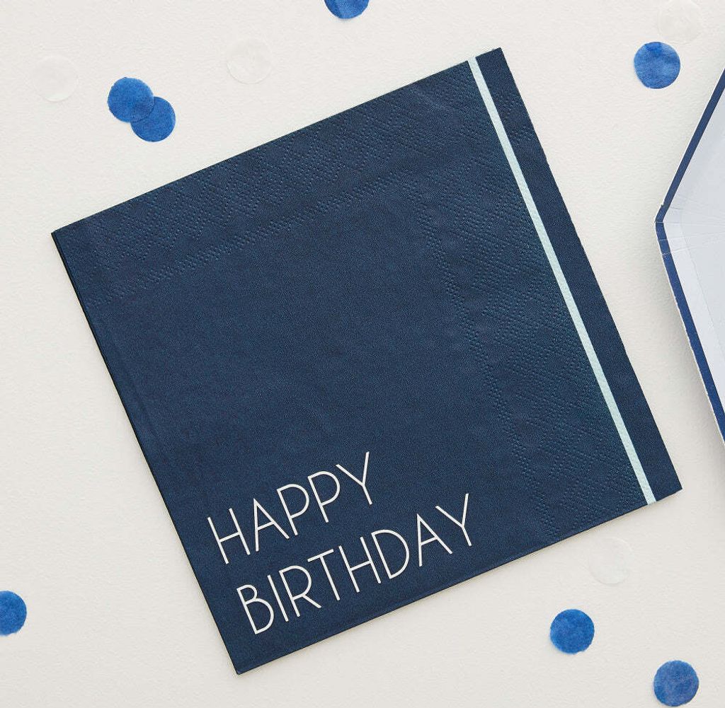 16 Blaue Happy Birthday Eco Servietten Produktbild 