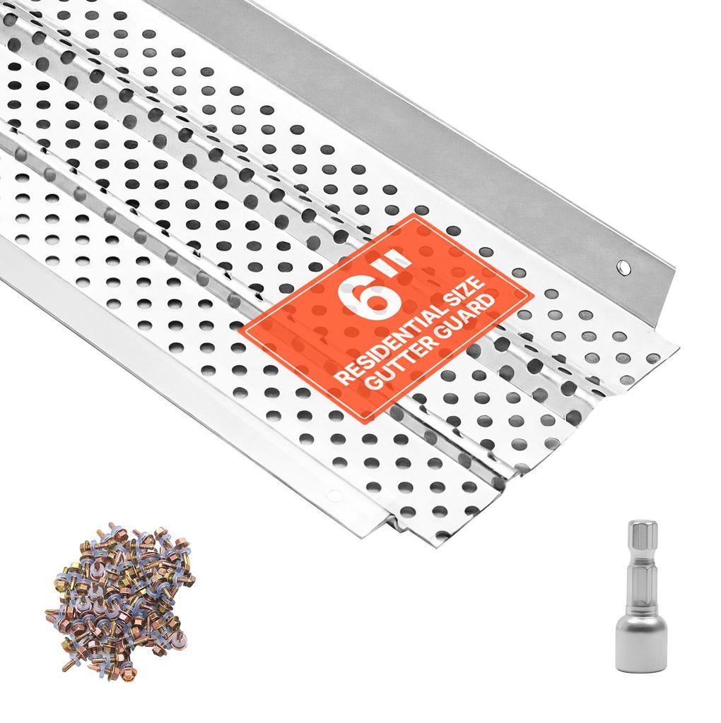 VEVOR 13 Stk. Dachrinnenschutz 152,4mm, Laubfangstreifen aus Aluminium mit 4mm Löchern, Dachrinnenlaubschutz Zuschneidbar mit 15,85m Gesamtlänge,...