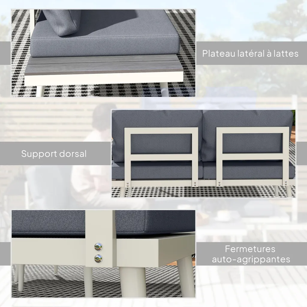 Outsunny Salon de Jardin d'Angle Modulable 3pcs - Gris, Canapé & Table - 9