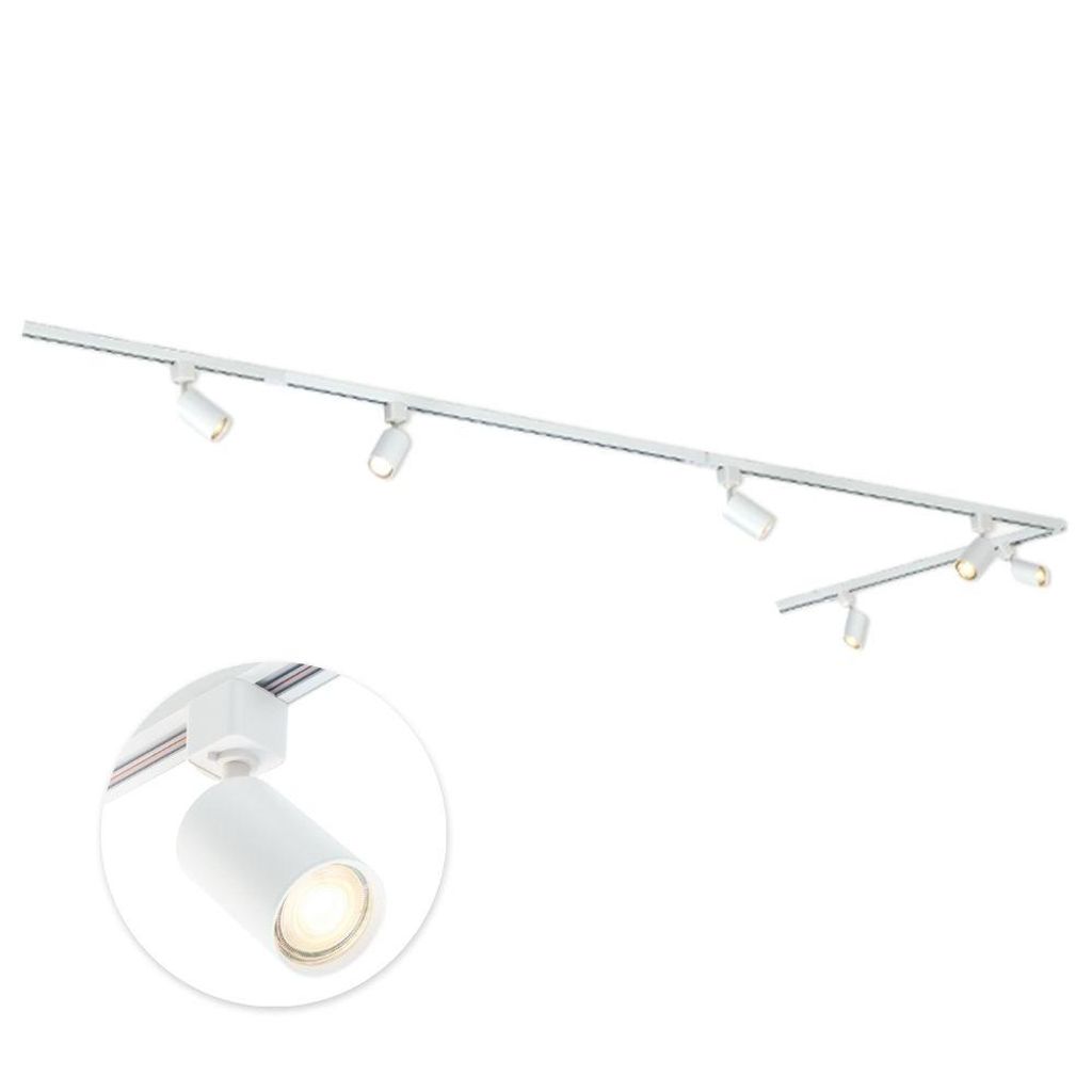 Qub Focus III - 1-Phasen Schienensystem - 400cm - L-Form - 6x GU10 Spots - Weiß - LED