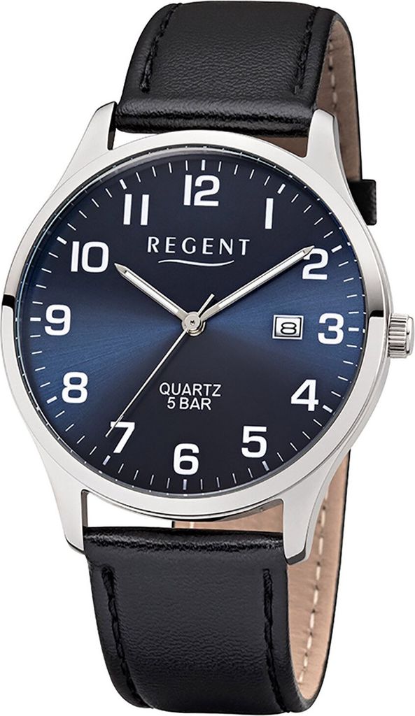 Regent F-1240 Herren-Armbanduhr mit Lederband Schwarz/Blau 1