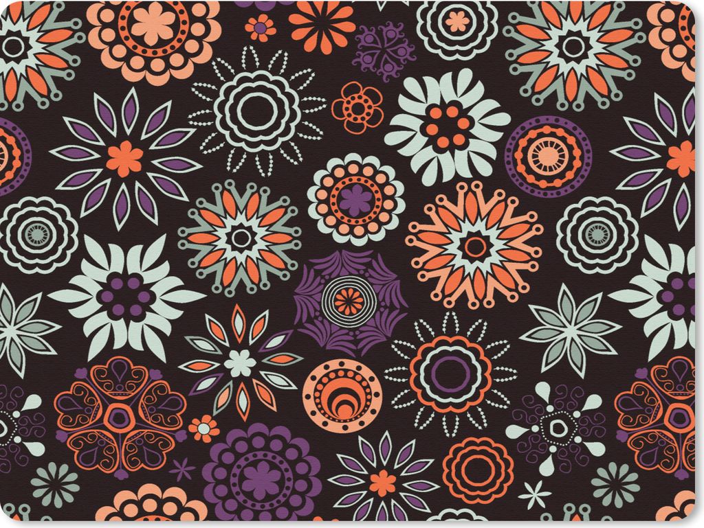 MuchoWow Mauspad Mousepad Retro - Blumen - Regenbogen - Muster 40x30 cm - Mousepads - Maus Mat - Pad - Mausunterlage - Anti Rutsch