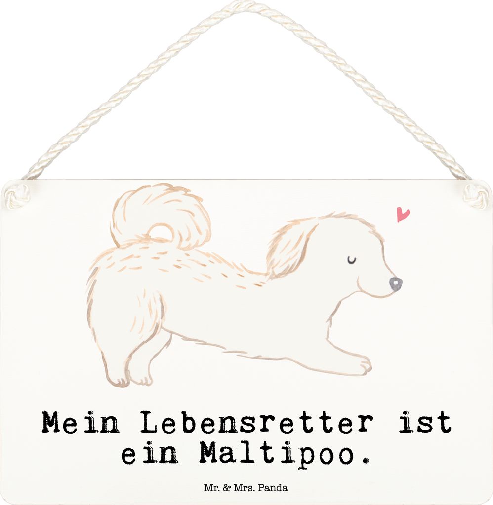 Mr. & Mrs. Panda Schild Maltipoo Lebensretter DIN A6 - Weiß - Geschenk, Türschild, Dekobrett, Kreuzung, Wandbild Holz, Mischling, hängeschild, w...