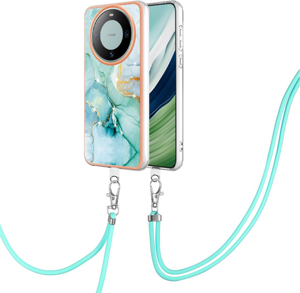 Handykette Hülle für Huawei Mate 60 Muster TPU Schutzhülle mit verstellbarem Tragegurt Grün
