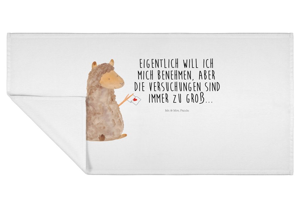 Mr. & Mrs. Panda Handtuch Alpaka Fahne - Weiß - Geschenk, Lama, Flauschtuch, gesichtshandtuch, frottierhandtuch, Liebe, gesichtstuch, 50x100, Lama...
