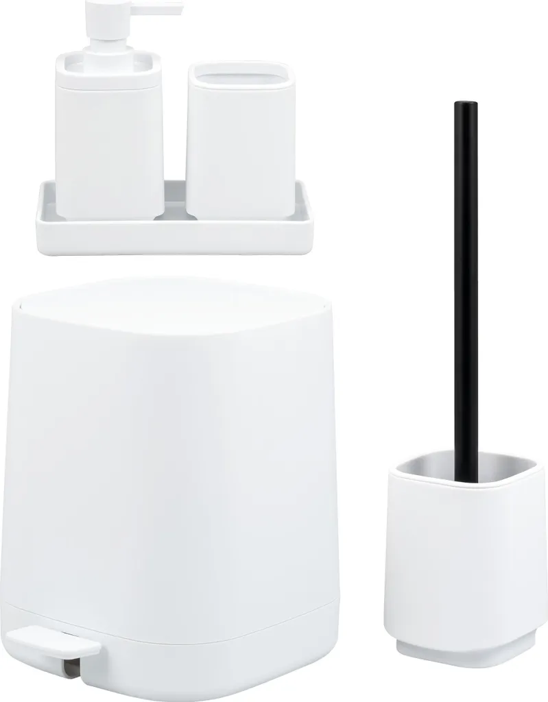 Set Bagno Completo eluno VALONA Bianco: 5 Pezzi Pratici e Resistenti