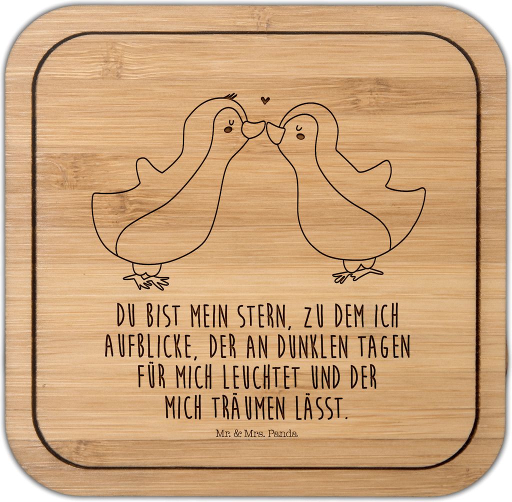 Mr. & Mrs. Panda Tischuntersetzer Pinguin Liebe - Transparent - Geschenk, Liebesspruch, gläseruntersetzer, Vertraut, kork untersetzer, Quadratisch...