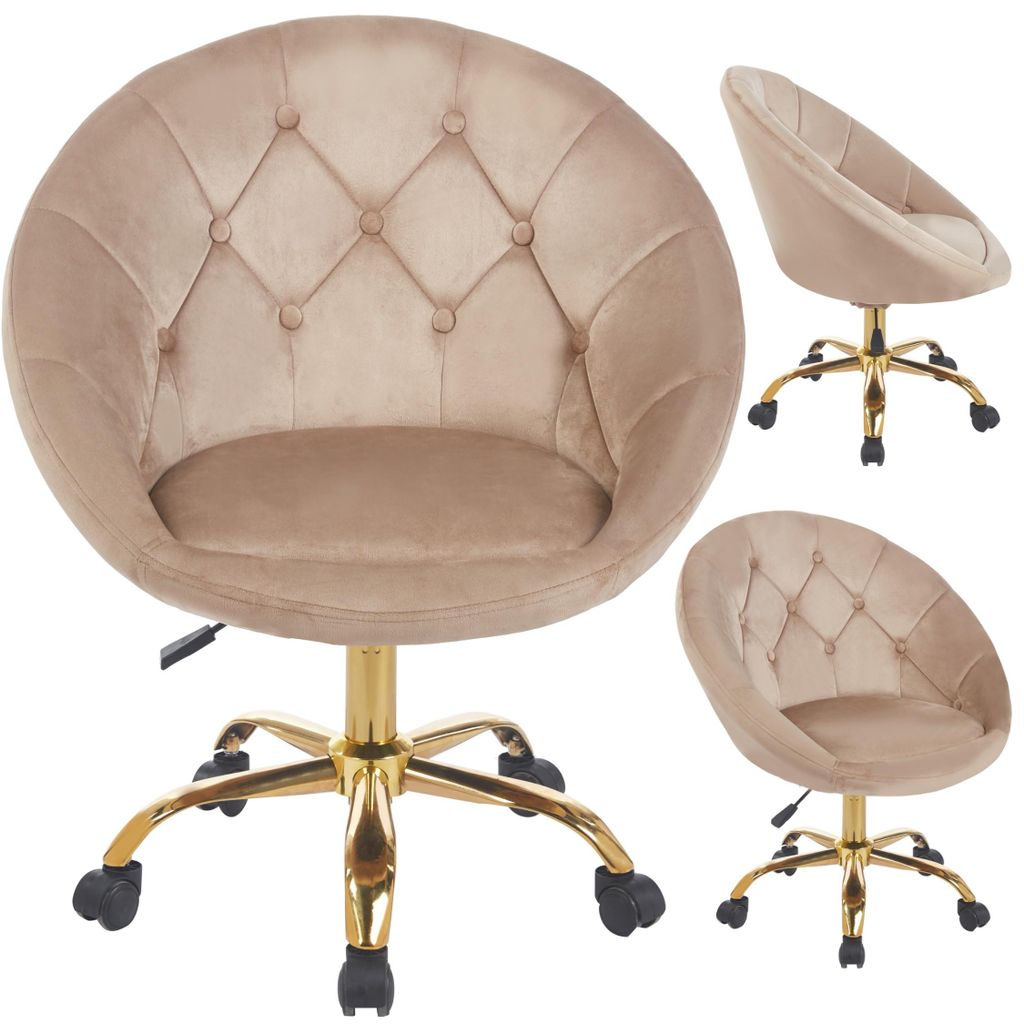 Eleganter Drehsessel aus Samt auf Rollen, RUNDO beige, Produktbild 