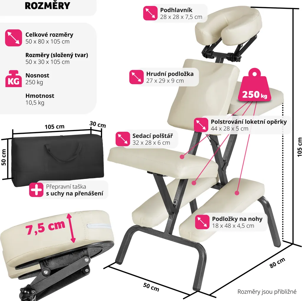Siège de massage pliable tectake® Table de massage assise de Salon - 16