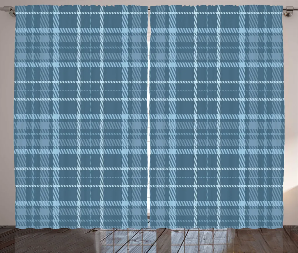 Rideau pour Grande Fenêtre 280 x 225 cm Décoration Rustique Bleu et Gris