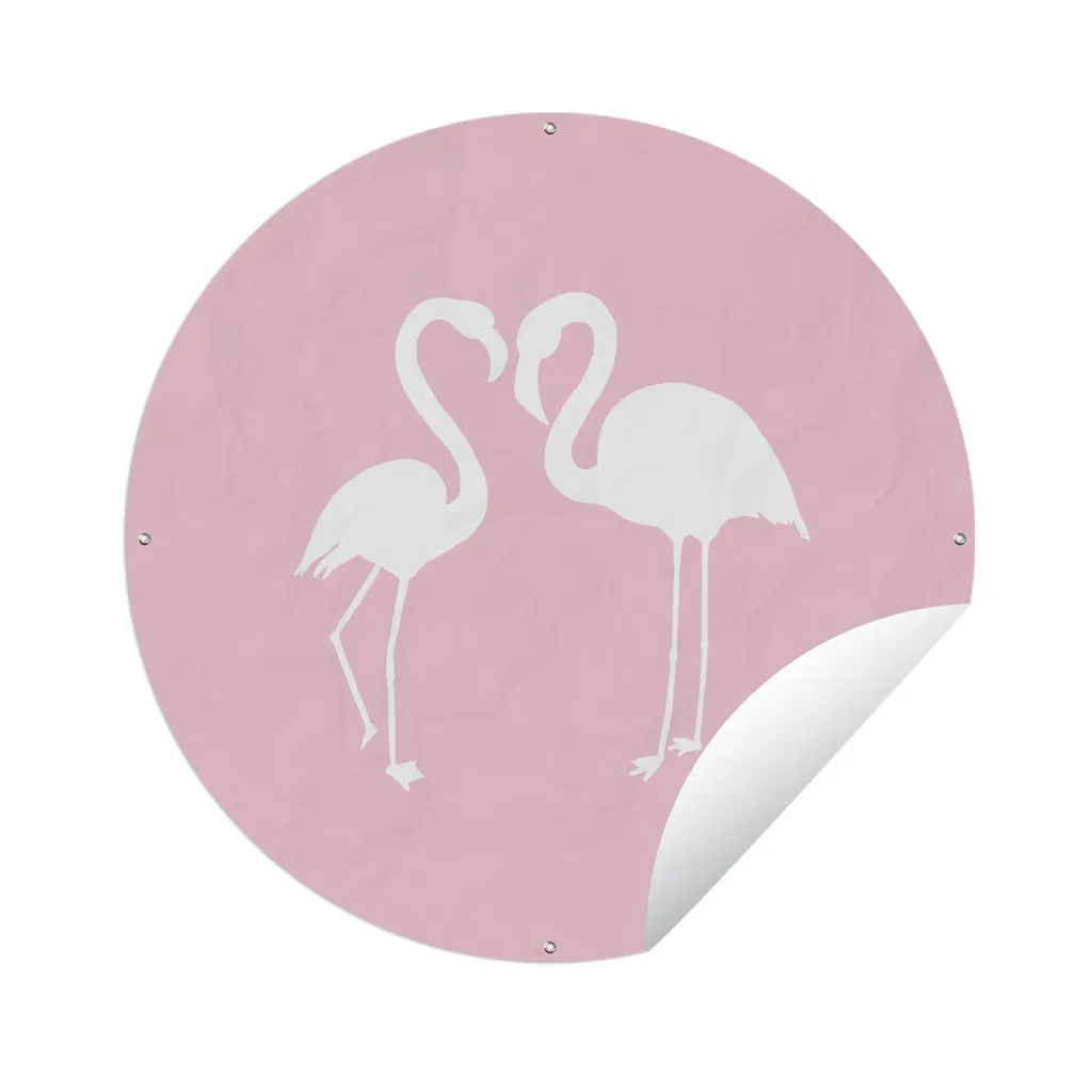 Poster Rond Flamants Roses Fond Rose - Support Extérieur Résistant 120cm