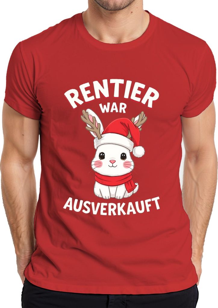 Rentier war t Weihnachten Häschen niedlich lustig Herren T-Shirt, Rot, 3XL