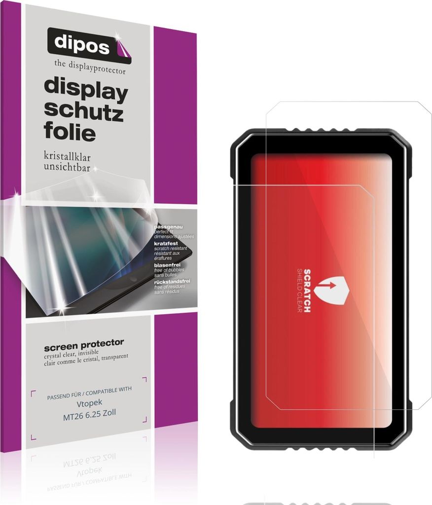 2x Schutzfolie für Vtopek MT26 6.25 Zoll klar Displayschutzfolie Folie Display Schutz dipos