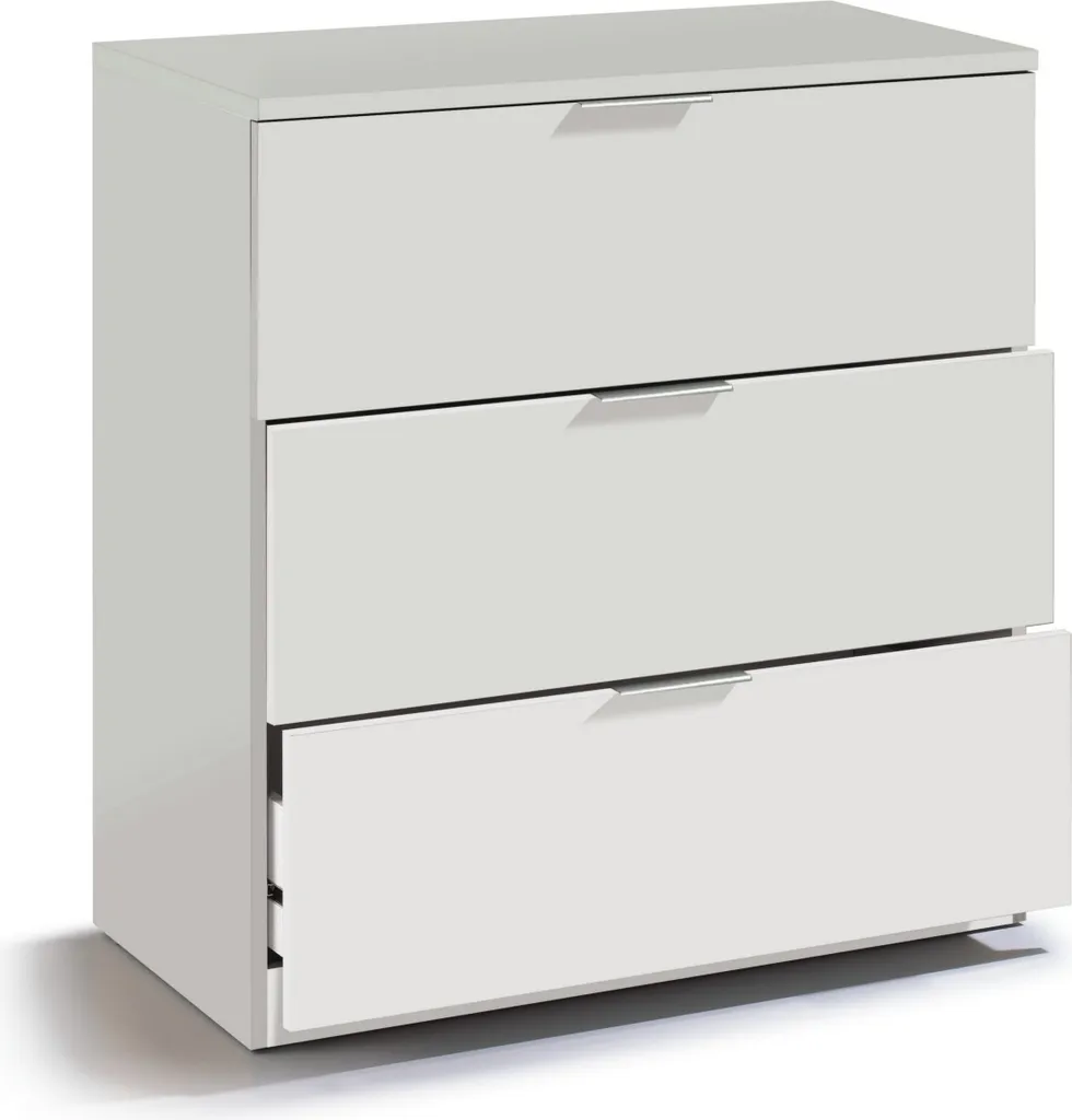 Petit buffet bas blanc 77 cm de large - Buffet de rangement 3 tiroirs
