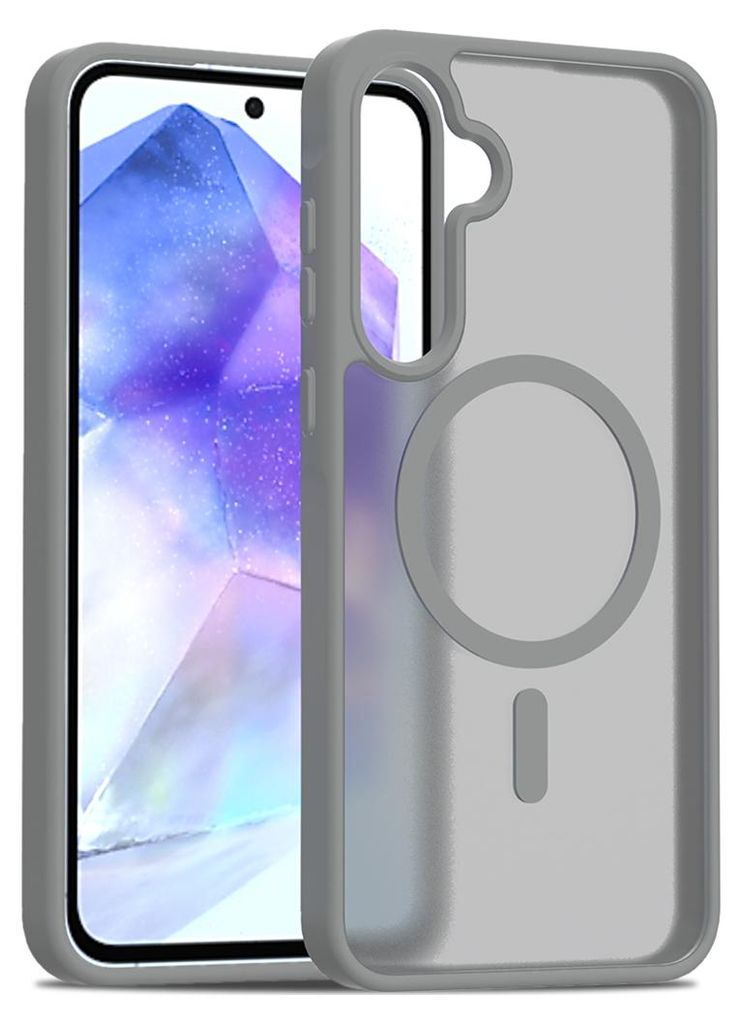 Magnetisch Hülle für Samsung Galaxy A55, Kompatibel mit MagSafe, Transluzente Matt Rückseite Stoßfeste Handyhülle Grau