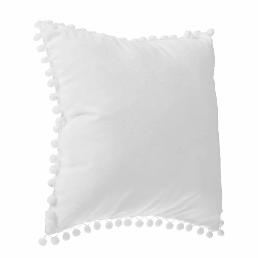 Coussin bleu mer 40x40 cm - Décoration bohème avec pompons pour canapé