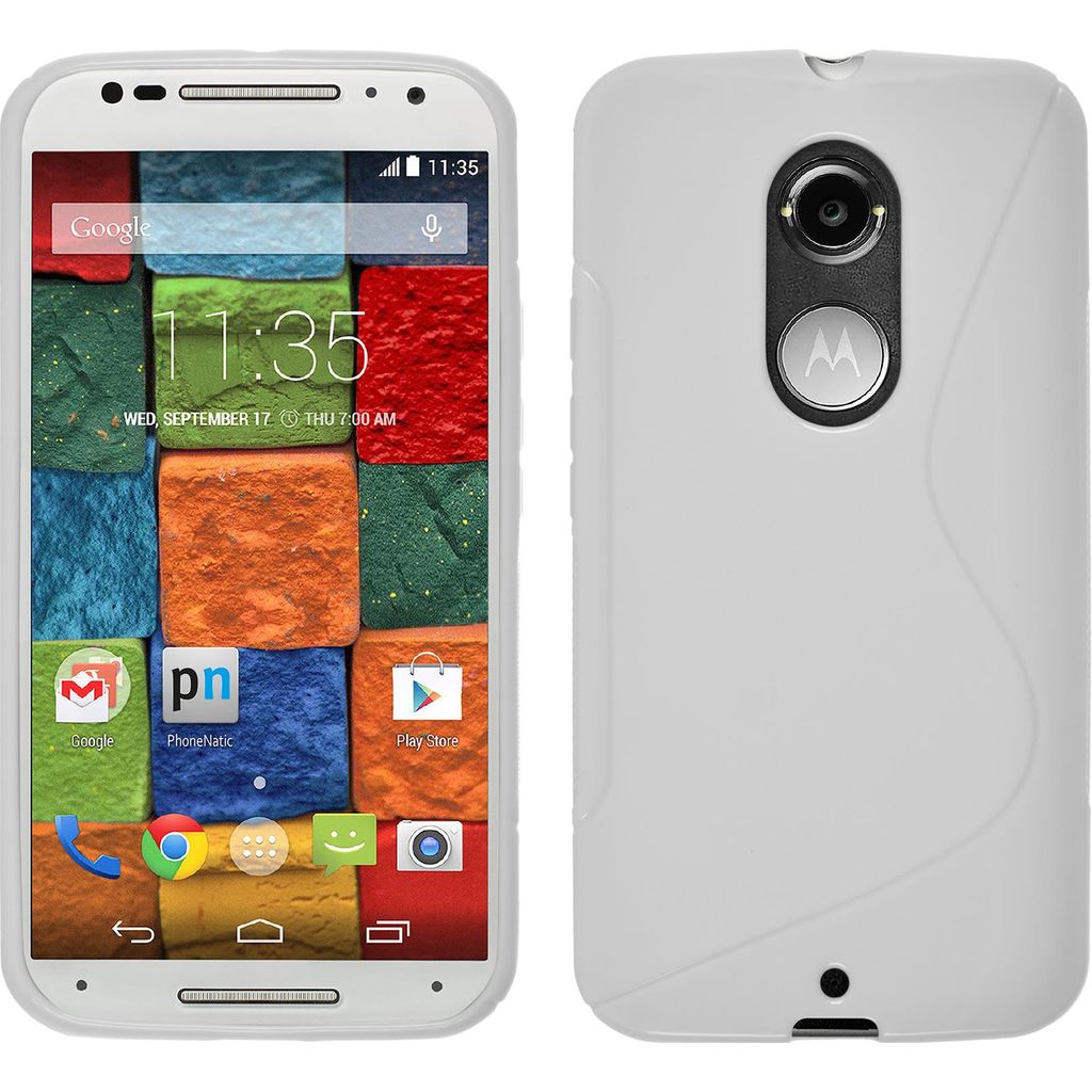PhoneNatic Case kompatibel mit Motorola Moto X 2014 2. Gen. - weiß Silikon Hülle S-Style + 2 Schutzfolien