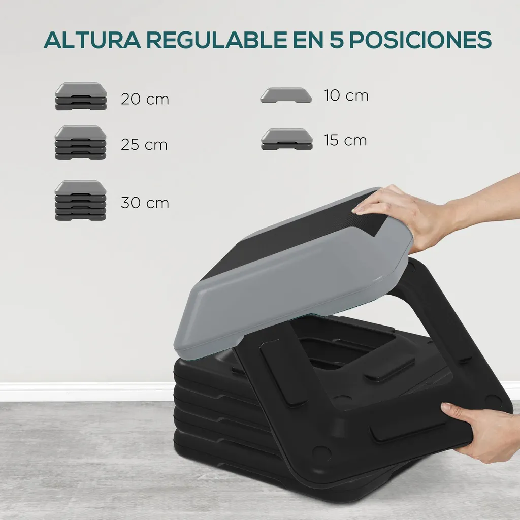 Stepper réglable en hauteur 10 à 30 cm avec surface antidérapante gris