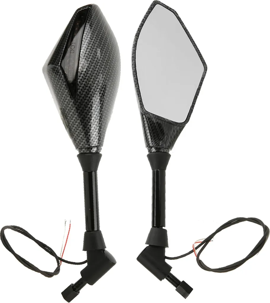 Qiilu Rétroviseur Moto 10mm avec Clignotant LED Intégré pour Guidon Noir