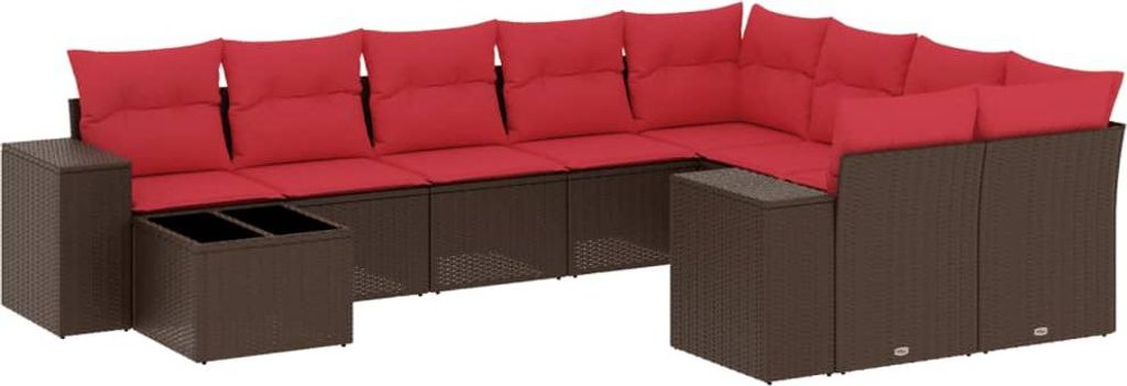 10-teiliges Gartensofa-Set mit Kissen, braun, Polyrattan