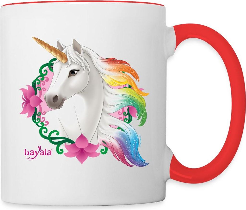 Spreadshirt Schleich Bayala Regenbogeneinhorn Stute Tasse Zweifarbig, One size, Weiß/Rot