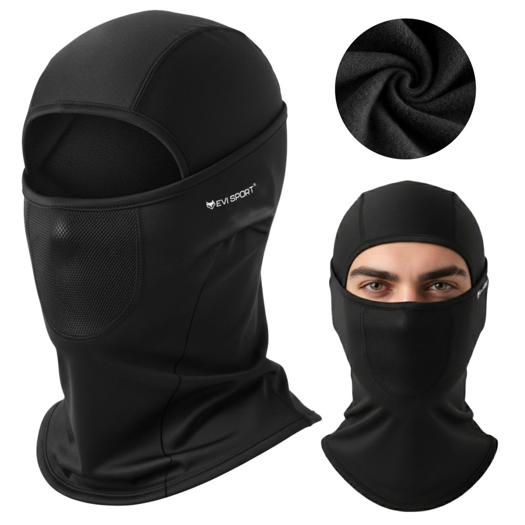 Thermoaktive Sturmhaube mit Silver Care, antibakterielle Balaclava Fleece für Motorrad & Ski, atmungsaktive Gesichtsmaske, EVI SPORT, Schwarz