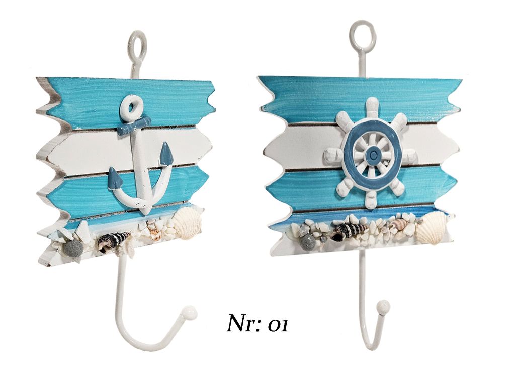 2 stück Dekohaken Maritim Kleiderhaken Anker Steuerrad Produktbild 