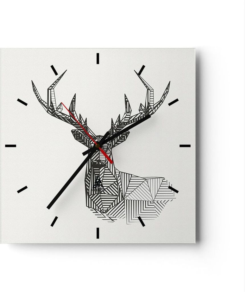 Wanduhr - Quadrat - Glasuhr - Hirsch Skizze Skandinavisch - Produktbild 