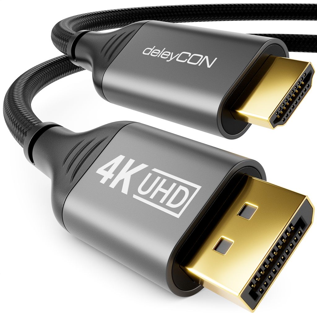 deleyCON 1m 4K DisplayPort 1.2 auf HDMI 2.0 Kabel mit Aluminium Stecker 4K@60Hz DP HDMI Anschlusskabel - Kompatibel mit AMD NVIDIA PC Monitor Beamer