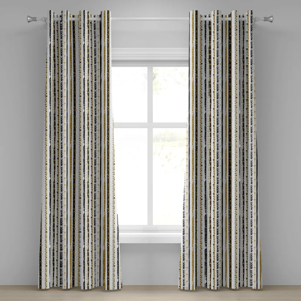 Rideau victorien imprimé artistique 2 panneaux 280x175 cm noir et jaune