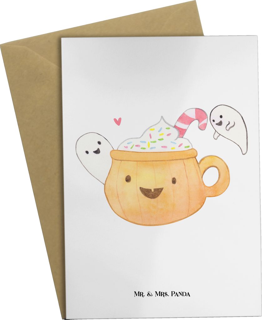 Mr. & Mrs. Panda Grußkarte Kaffee Gespenst - Weiß - Geschenk, Halloween Deko, Pumpkin Spiced Latte, einladungskarten, neujahrskarte, Dekoration, ...
