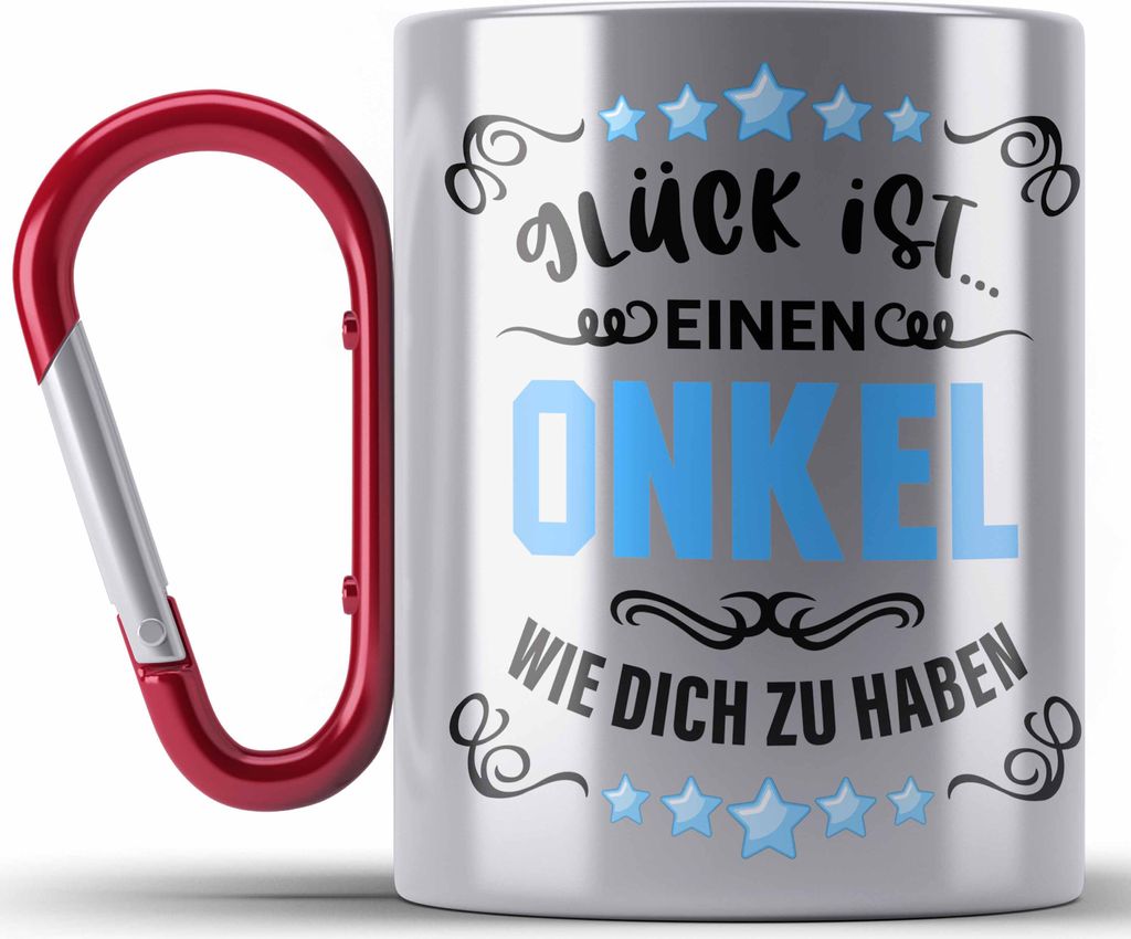 Trendation - Bester Onkel Geschenk von Nichte Neffe Lustige Edelstahl Tasse Karabiner Spruch Geschenke für Onkel Nichten Geschenkidee (Rot)
