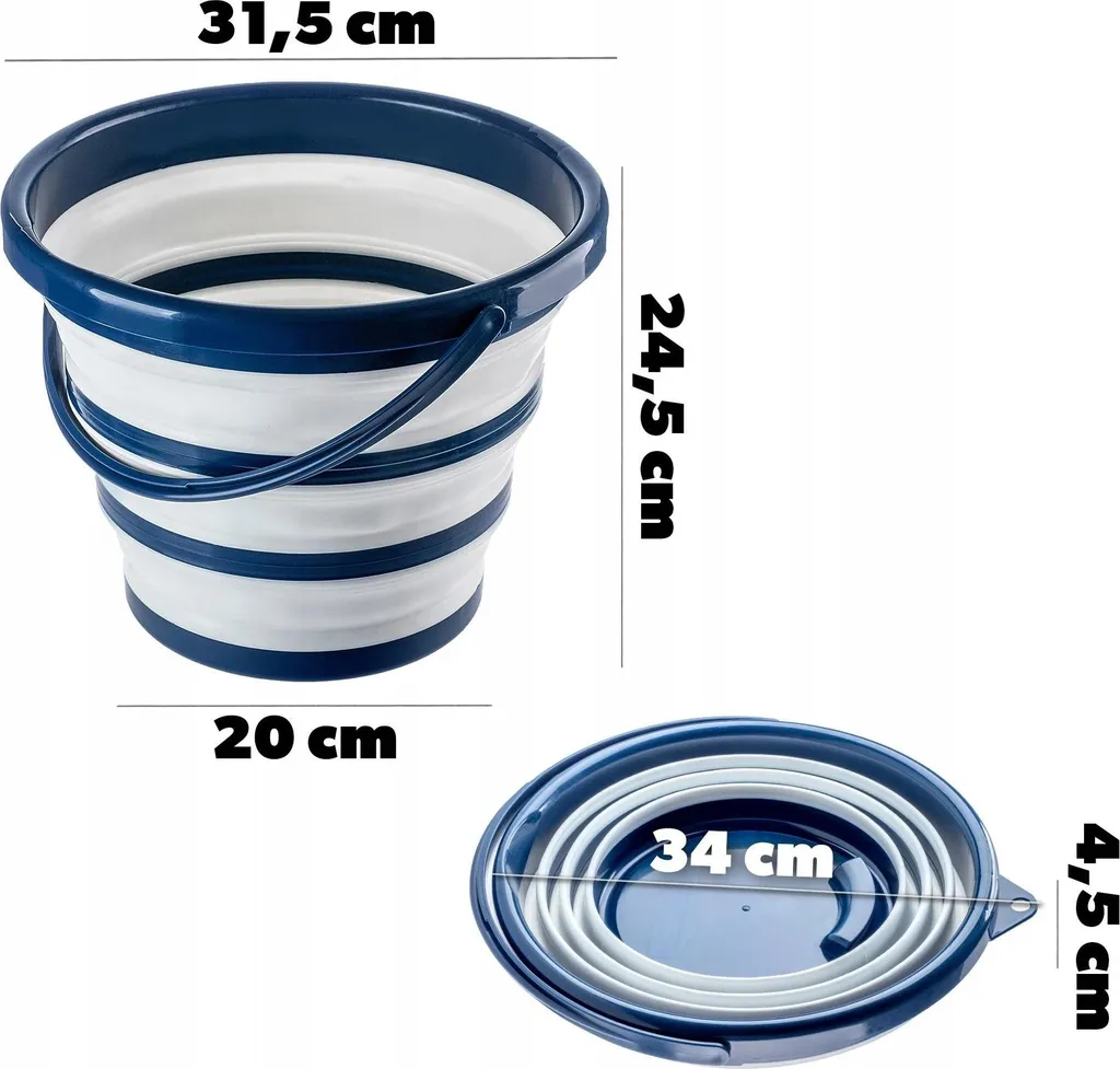 Seau pliable en silicone de 10L gris et bleu idéal pour le camping